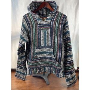 Vintage Baja Joe Hoodie 90s Grunge Black Multi Woven Knit Pullover Womens Small
